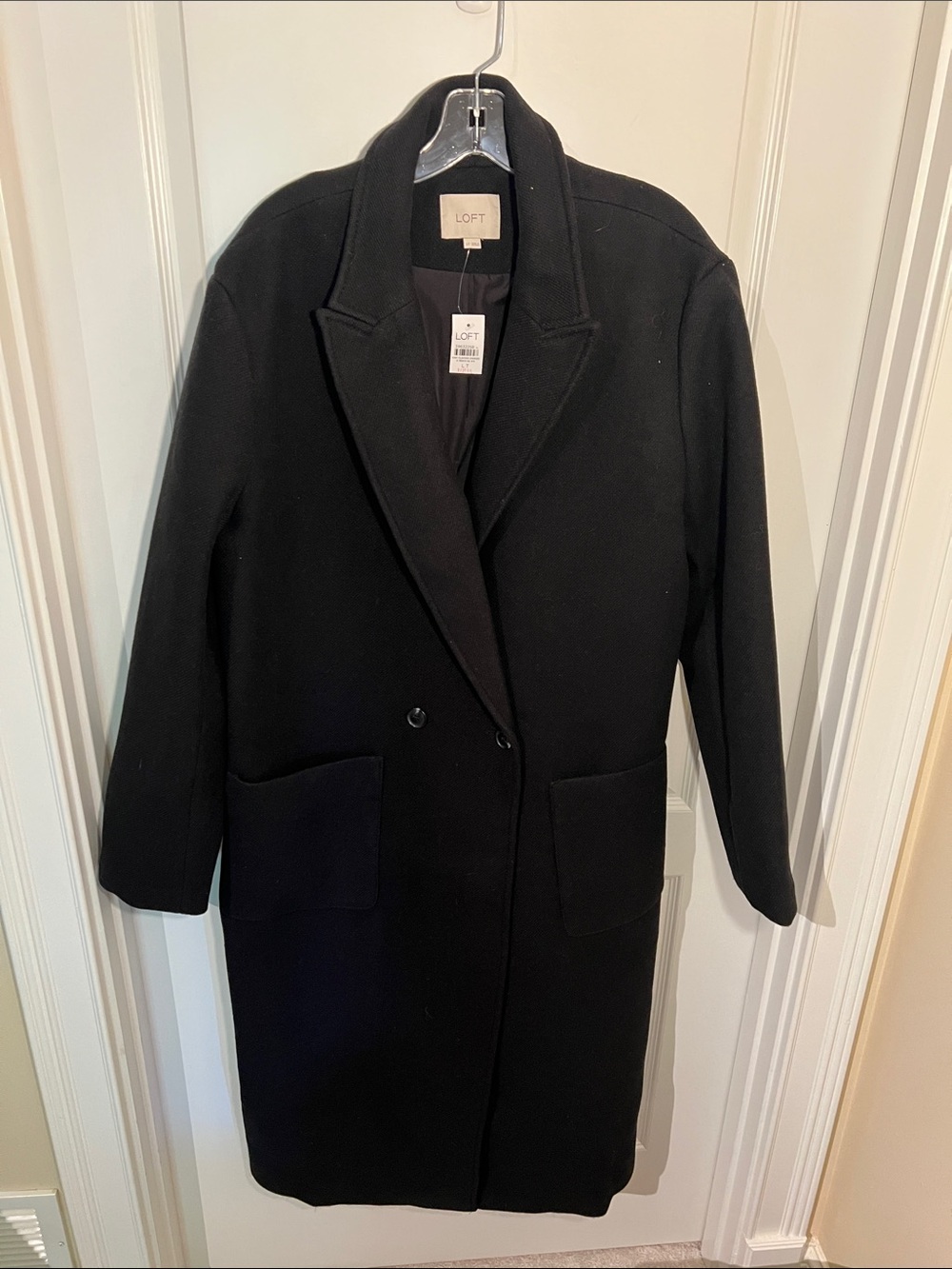 LOFT Black Double-Breasted Trench Coat